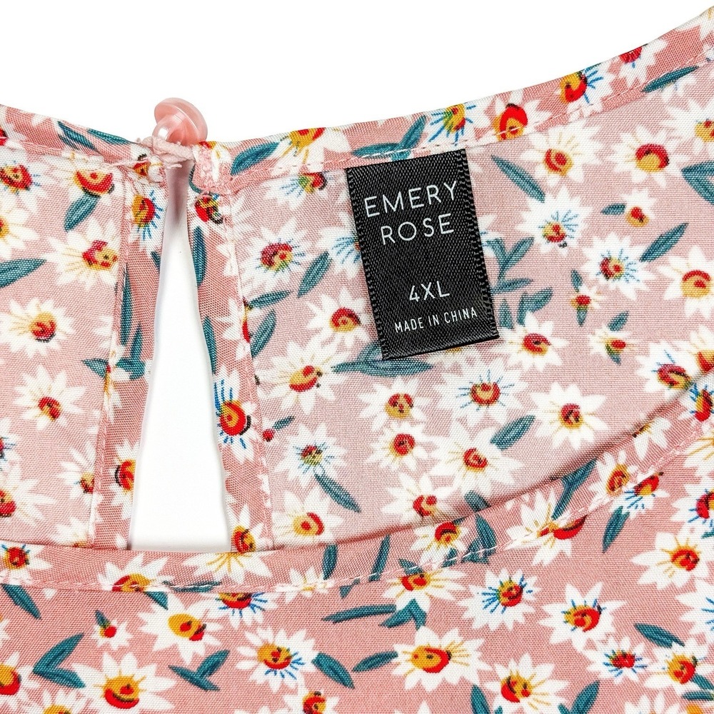 Emery Rose Pink Ditsy Floral Puff Sleeve Blouse 4X Boho Cottagecore Daisy Top - Picture 5 of 9